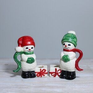 Rare Vintage Goebel W. Germany Mini Christmas Candle Holder Snowman Set 4"